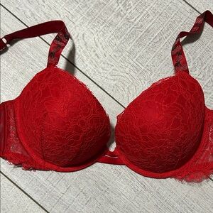 Victoria's Secret cherry rhinestone strap Red Lace Bra
